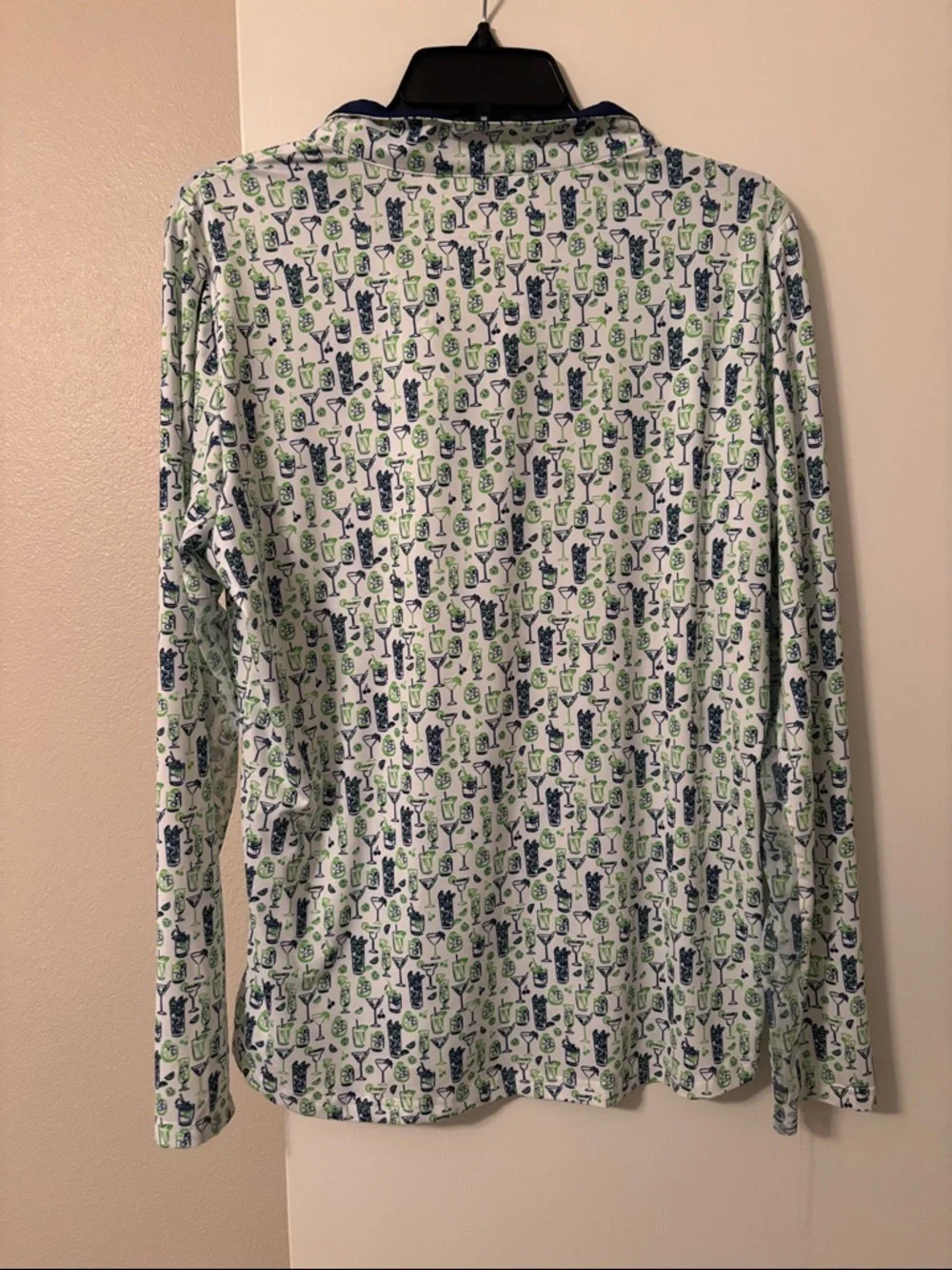 SanSoleil Women's White Long Sleeve Printed Quarter-Zip Top - Navy Trim - Picture 2 of 4